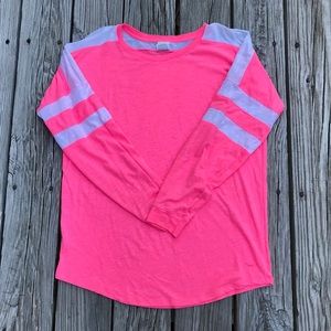 Ladies VICTORIAS SECRET PINK Neon Jersey Retro Oversized Boxy Top L Rare